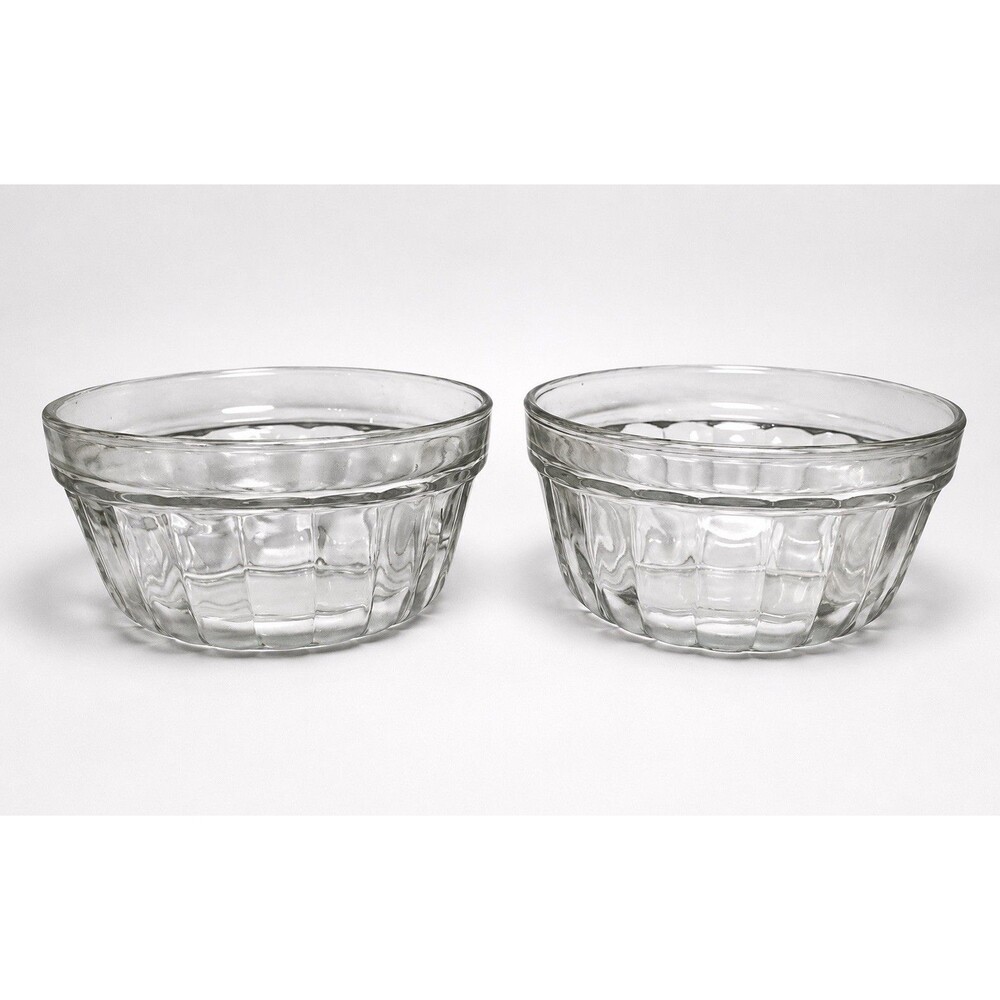 VTG KIM Indonesia Clear Ribbed Glass Cereal Soup Salad Bowls Set Of 2 6”
